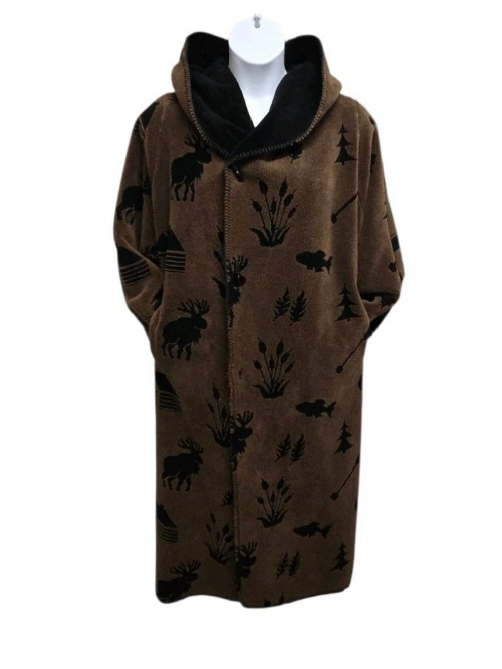Vntg Denali Long Reversible Fleece Blanket Coat Medium Moose Lodge Cabincore Y2K